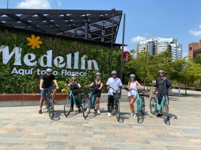 E-Bike City Tour Medellin with Local beer and Snacks - Meeting at San Joaquín Church and getting set up fast